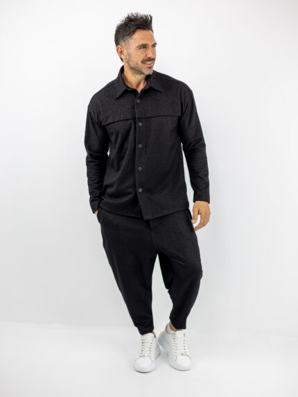 Πουκάμισο Oversized & Παντελόνι Jogger Balloon Μονόχρωμο Μαύρο