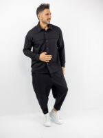 Πουκάμισο Oversized & Παντελόνι Jogger Balloon Μονόχρωμο Μαύρο