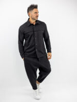 Πουκάμισο Oversized & Παντελόνι Jogger Balloon Μονόχρωμο Μαύρο