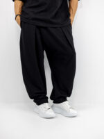 T-shirt Oversized Με Γιακά 3/4 Μανίκι & Παντελόνι Baggy Με Πιέτα Μαύρο